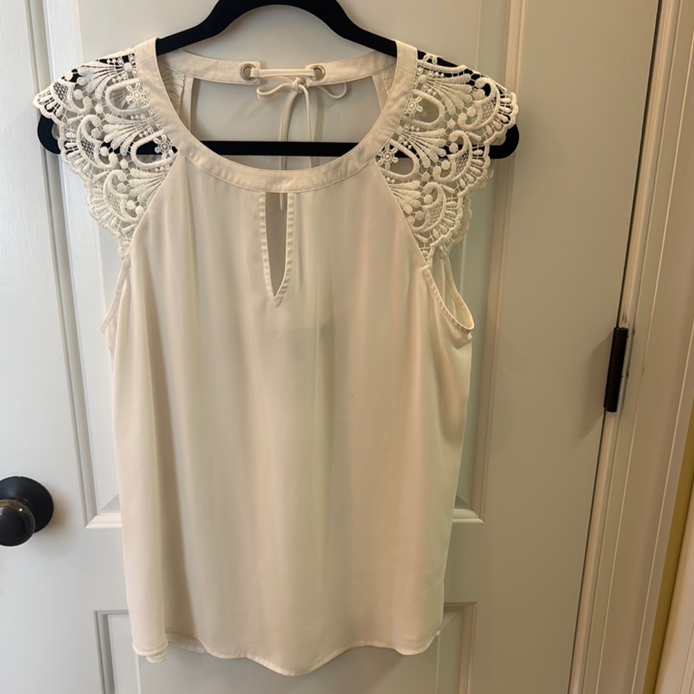 Express Cream Sleeveless Blouse with Embellished Cut Out